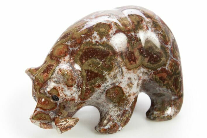 Realistic, Polished Colorful Jasper/Agate Bear with Fish - India #308462